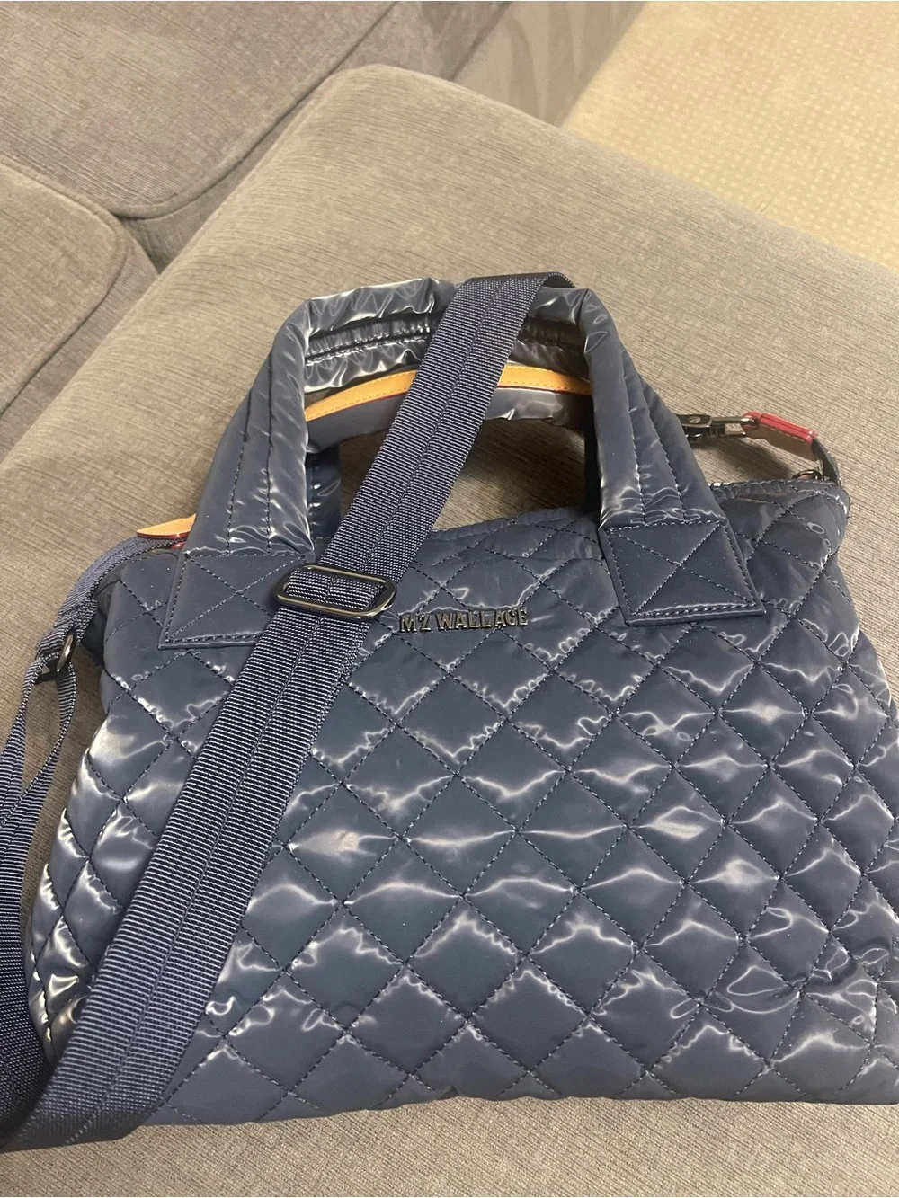 MZ Wallace Quilted Sutton Small Navy Patent Tote with Leather Trim New WOut Tags - Picture 4 of 10